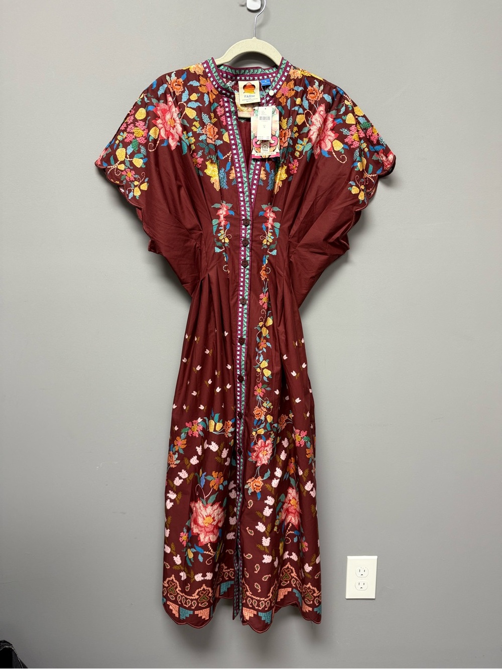 Farm Rio Maroon Ground Floral Dress - Picture 3 of 7